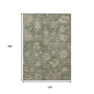 HomeRoots 10' X 14' Sage and Beige Floral Washable Area Rug - Durable and Stylish for Indoor & Outdoor Spaces 658542