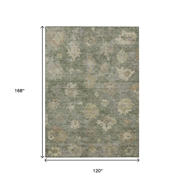 HomeRoots 10' X 14' Sage and Beige Floral Washable Area Rug - Durable and Stylish for Indoor & Outdoor Spaces 658542
