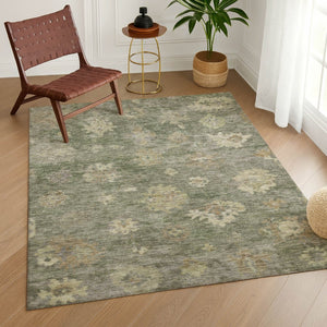 HomeRoots 10' X 14' Sage and Beige Floral Washable Area Rug - Durable and Stylish for Indoor & Outdoor Spaces 658542