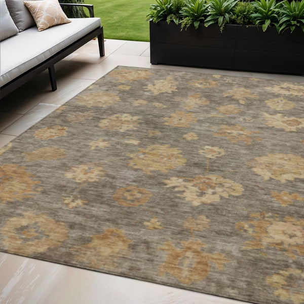 HomeRoots 5' Stunning Taupe Beige & Brown Floral Area Rug - Washable, Indoor/Outdoor, Durable & Stylish! 658544
