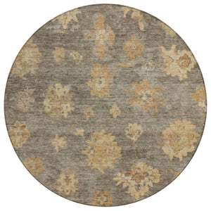 HomeRoots 8' Round Floral Area Rug in Taupe, Beige & Brown - Washable, Durable for Indoor & Outdoor Use 658545