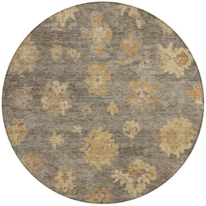 HomeRoots 8' Round Floral Area Rug in Taupe, Beige & Brown - Washable, Durable for Indoor & Outdoor Use 658545
