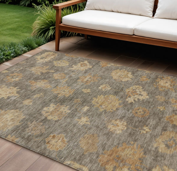 HomeRoots 10' Indoor Outdoor Area Rug - Stylish Taupe Beige Brown Floral Design, Washable & Durable for All Spaces 658548