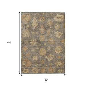 HomeRoots 10' Indoor Outdoor Area Rug - Stylish Taupe Beige Brown Floral Design, Washable & Durable for All Spaces 658548