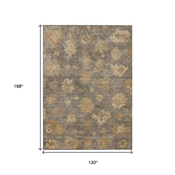 HomeRoots 10' Indoor Outdoor Area Rug - Stylish Taupe Beige Brown Floral Design, Washable & Durable for All Spaces 658548