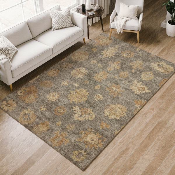 HomeRoots 10' Indoor Outdoor Area Rug - Stylish Taupe Beige Brown Floral Design, Washable & Durable for All Spaces 658548