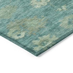 HomeRoots 8' Teal Blue & Fern Green Round Floral Rug - Durable, Washable Design for Indoor & Outdoor Use 658551