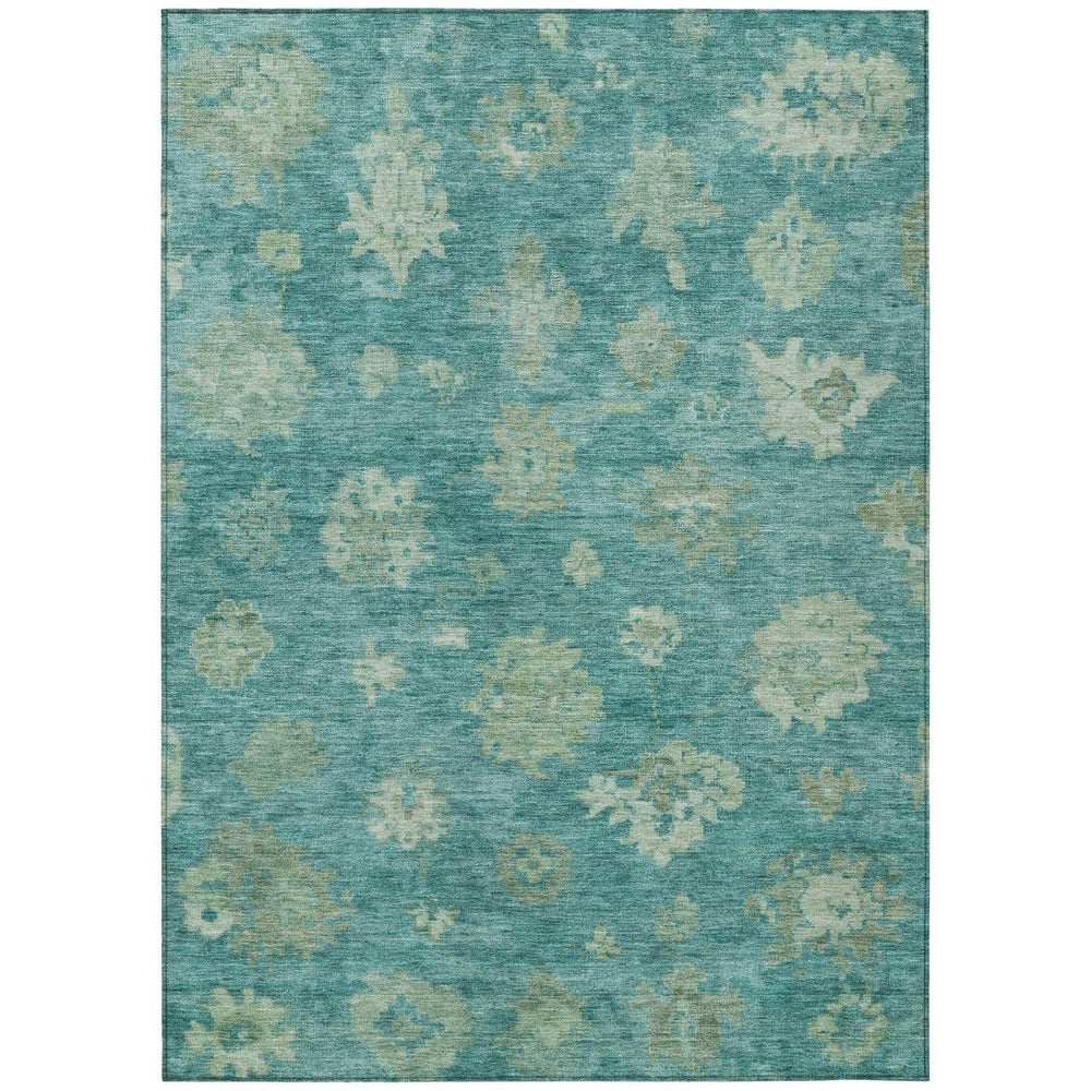 HomeRoots 8' X 10' Floral Teal Blue & Fern Green Washable Rug – Durable Indoor/Outdoor Style for Any Space 658552