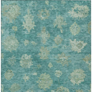 HomeRoots 10' X 14' Teal Blue & Fern Green Floral Area Rug - Durable, Washable & Stylish for Indoor/Outdoor Use 658554