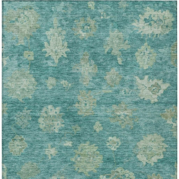 HomeRoots 10' X 14' Teal Blue & Fern Green Floral Area Rug - Durable, Washable & Stylish for Indoor/Outdoor Use 658554