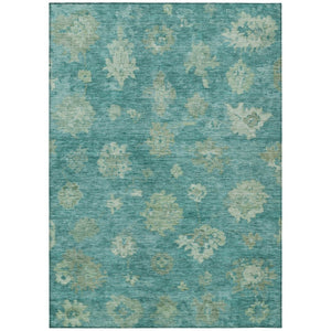 HomeRoots 10' X 14' Teal Blue & Fern Green Floral Area Rug - Durable, Washable & Stylish for Indoor/Outdoor Use 658554