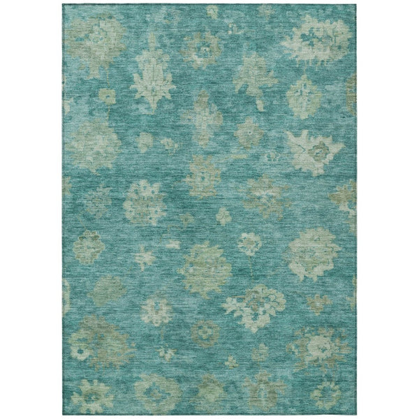 HomeRoots 10' X 14' Teal Blue & Fern Green Floral Area Rug - Durable, Washable & Stylish for Indoor/Outdoor Use 658554
