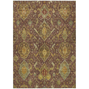 HomeRoots 5' X 8' Ikat Area Rug in Burgundy, Gold & Copper | Stylish, Washable, Indoor/Outdoor Versatility 658556