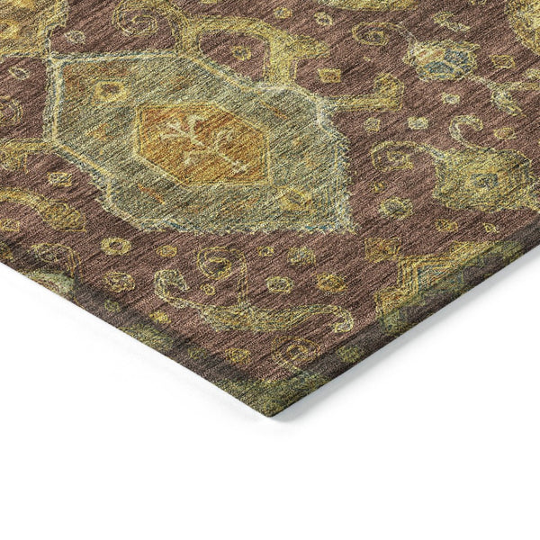HomeRoots 5' X 8' Ikat Area Rug in Burgundy, Gold & Copper | Stylish, Washable, Indoor/Outdoor Versatility 658556
