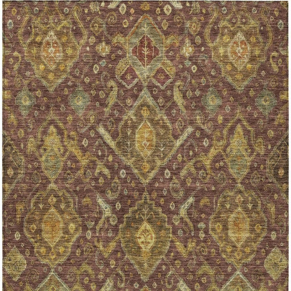 HomeRoots 10' X 14' Washable Ikat Area Rug in Burgundy, Gold & Copper - Indoor/Outdoor Durable Design 658560