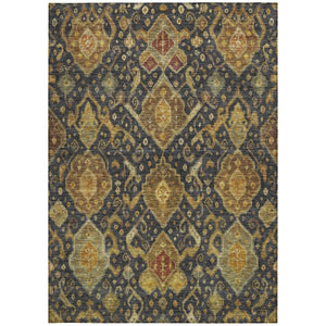 HomeRoots 5' Charcoal Gold Copper Ikat Indoor Outdoor Area Rug - Stylish, Durable, Washable for High-Traffic Spaces 658562