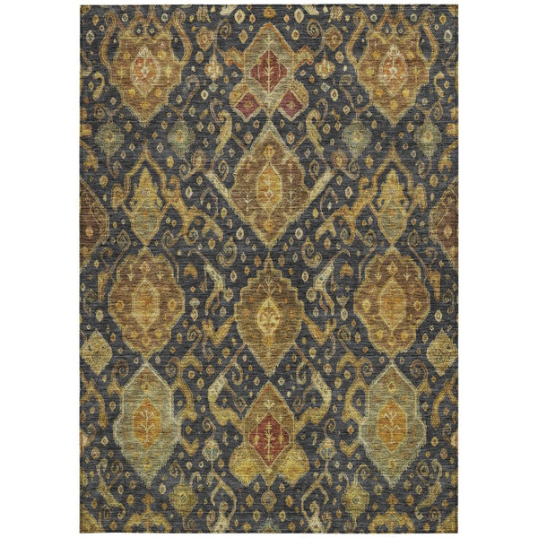 HomeRoots 8' X 10' Charcoal Gold Copper Ikat Rug - Washable, Durable Indoor/Outdoor Area Rug for Modern Spaces 658564