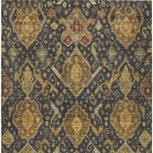 HomeRoots 10' Charcoal, Gold & Copper Ikat Washable Area Rug – Durable, Stylish Indoor/Outdoor Accent Piece! 658566