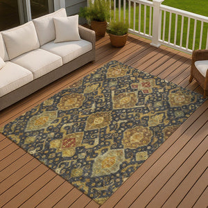 HomeRoots 10' Charcoal, Gold & Copper Ikat Washable Area Rug – Durable, Stylish Indoor/Outdoor Accent Piece! 658566