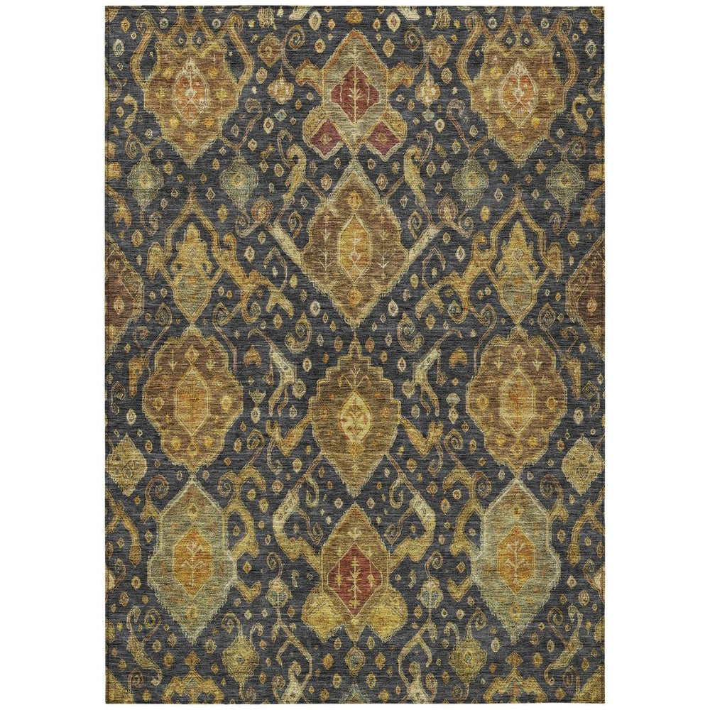 HomeRoots 10' Charcoal, Gold & Copper Ikat Washable Area Rug – Durable, Stylish Indoor/Outdoor Accent Piece! 658566