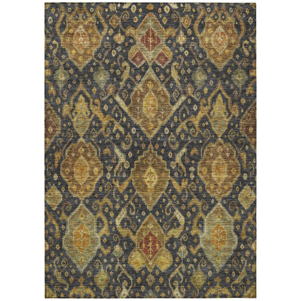 HomeRoots 10' Charcoal, Gold & Copper Ikat Washable Area Rug – Durable, Stylish Indoor/Outdoor Accent Piece! 658566