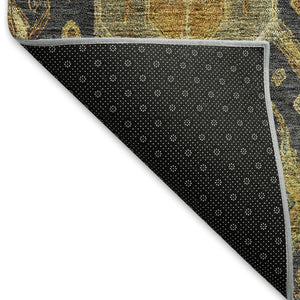 HomeRoots 10' Charcoal, Gold & Copper Ikat Washable Area Rug – Durable, Stylish Indoor/Outdoor Accent Piece! 658566