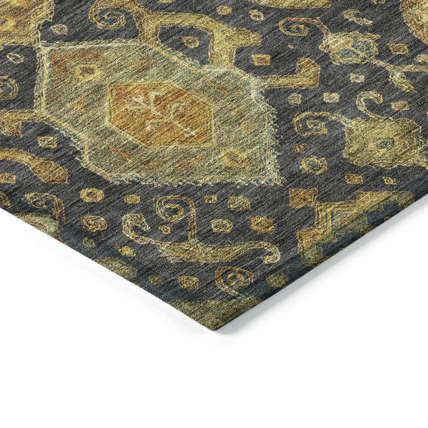 HomeRoots 10' Charcoal, Gold & Copper Ikat Washable Area Rug – Durable, Stylish Indoor/Outdoor Accent Piece! 658566