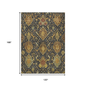 HomeRoots 10' Charcoal, Gold & Copper Ikat Washable Area Rug – Durable, Stylish Indoor/Outdoor Accent Piece! 658566