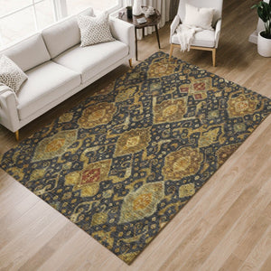 HomeRoots 10' Charcoal, Gold & Copper Ikat Washable Area Rug – Durable, Stylish Indoor/Outdoor Accent Piece! 658566