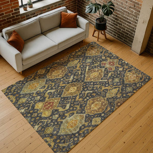 HomeRoots 10' Charcoal, Gold & Copper Ikat Washable Area Rug – Durable, Stylish Indoor/Outdoor Accent Piece! 658566