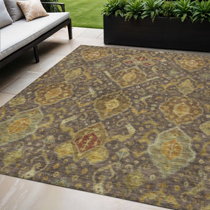 HomeRoots 5' Ikat Area Rug - Chocolate, Gold & Burgundy - Durable, Washable Accent for Indoor & Outdoor Use 658568
