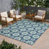 Christopher Knight Home® - Noble House - Marakesh Outdoor 7'10" X 10' Medallion Area Rug, Navy and Green