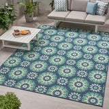 Christopher Knight Home® - Noble House - Marakesh Outdoor 7'10" X 10' Medallion Area Rug, Navy and Green