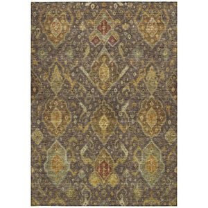 HomeRoots 8' Indoor Outdoor Area Rug - Durable Chocolate, Gold & Burgundy Ikat Design for Easy Care & Style 658570
