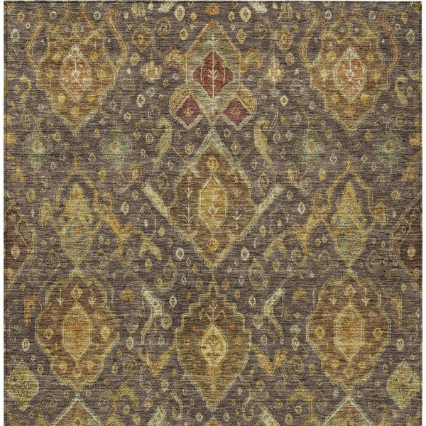 HomeRoots 9' X 12' Ikat Area Rug - Stylish Chocolate, Gold & Burgundy Design, Machine Washable & Durable for Indoor/Outdoor Use 658571