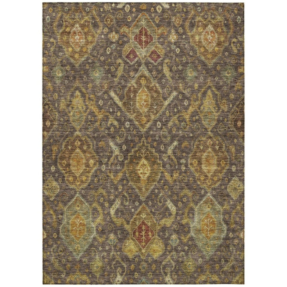 HomeRoots 9' X 12' Ikat Area Rug - Stylish Chocolate, Gold & Burgundy Design, Machine Washable & Durable for Indoor/Outdoor Use 658571