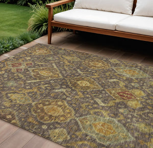 HomeRoots 10' Vibrant Chocolate Gold Burgundy Ikat Washable Area Rug – Perfect for Indoor & Outdoor Spaces! 658572