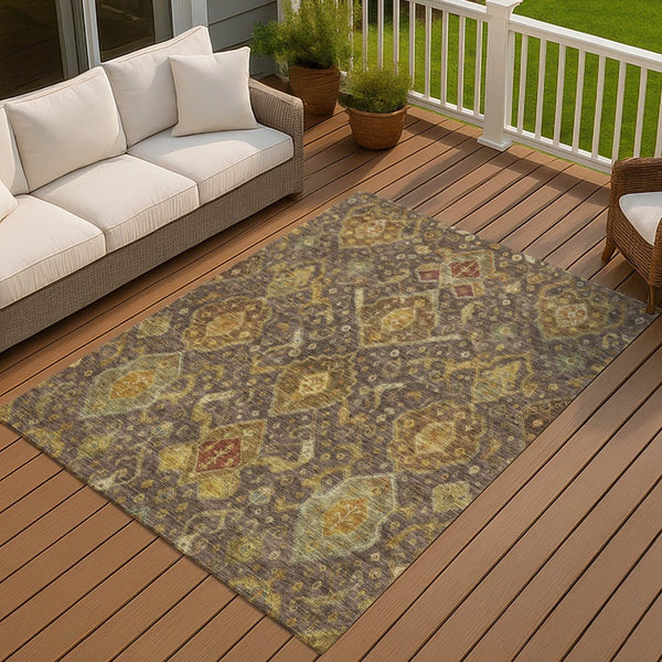 HomeRoots 10' Vibrant Chocolate Gold Burgundy Ikat Washable Area Rug – Perfect for Indoor & Outdoor Spaces! 658572