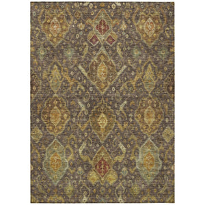 HomeRoots 10' Vibrant Chocolate Gold Burgundy Ikat Washable Area Rug – Perfect for Indoor & Outdoor Spaces! 658572