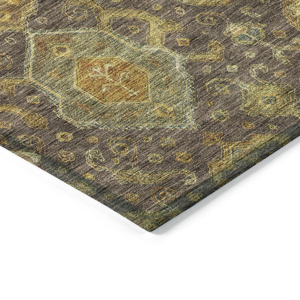 HomeRoots 10' Vibrant Chocolate Gold Burgundy Ikat Washable Area Rug – Perfect for Indoor & Outdoor Spaces! 658572