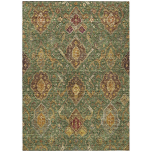 HomeRoots 8' Stylish Ikat Area Rug in Fern Green, Brown & Gold – Washable & Durable for Indoor/Outdoor Use 658576