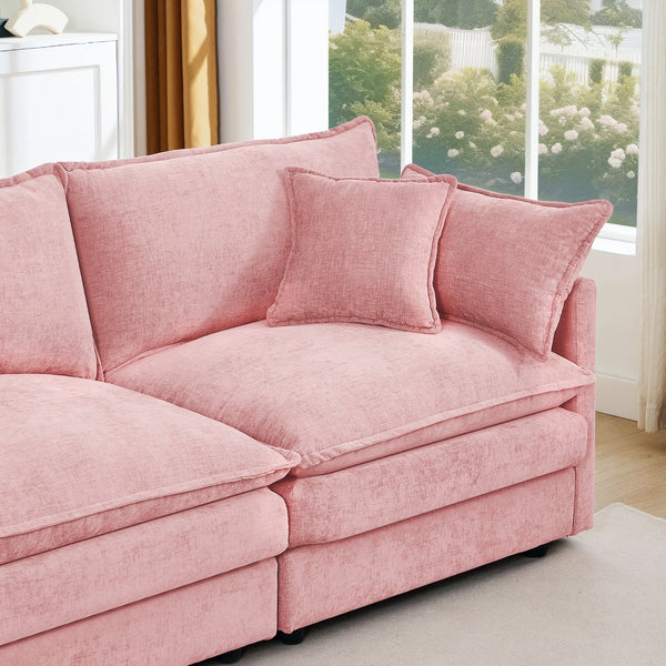 English Elm Modular U-Shaped Sectional Sofa, 4-Seater Pink Chenille Couch With Movable Ottomans For Custom Comfort W1359S00037