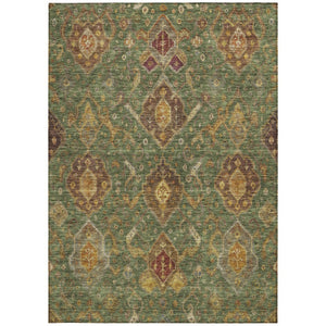 HomeRoots 10' Versatile Ikat Area Rug in Fern Green, Brown & Gold - Washable, Durable for Indoor & Outdoor Use 658578
