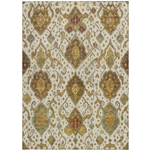 HomeRoots 5' Ikat Area Rug in Ivory, Brown & Gold – Washable, Durable, Perfect for Indoor & Outdoor Spaces! 658580