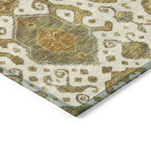 HomeRoots 8' Round Ikat Washable Area Rug in Ivory, Brown & Gold - Elegant Style for Indoor & Outdoor Spaces 658581