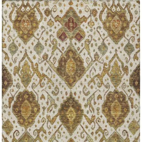 HomeRoots 8' X 10' Ikat Area Rug in Ivory, Brown & Gold - Washable, Durable, Indoor/Outdoor Elegance! 658582