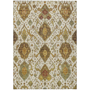 HomeRoots 9' X 12' Ikat Area Rug in Ivory, Brown & Gold - Stylish, Washable, Durable for Indoor & Outdoor Use 658583