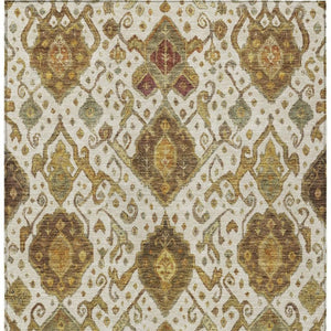 HomeRoots 10' Washable Ivory, Brown & Gold Ikat Area Rug – Durable Indoor/Outdoor Design for Stylish Spaces 658584