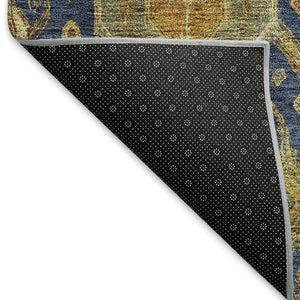 HomeRoots 5' Stylish Navy Blue and Gold Ikat Area Rug - Washable, Durable, Perfect for Indoor & Outdoor Spaces 658586