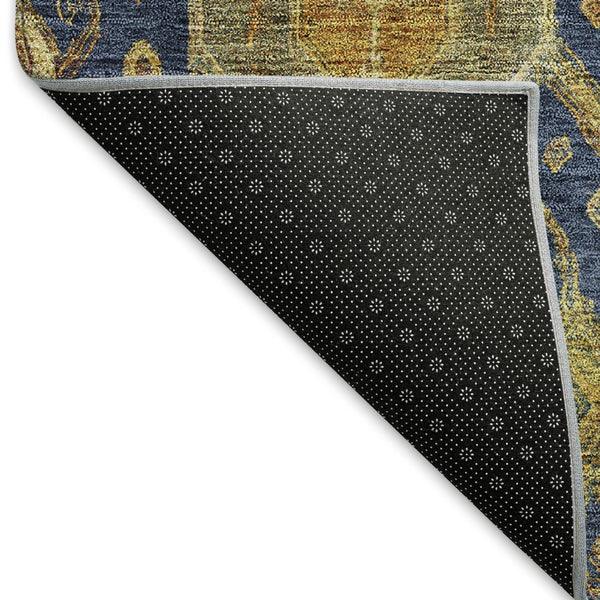 HomeRoots 8' Navy Blue and Gold Ikat Area Rug - Machine Washable, Indoor/Outdoor, Durable, Stylish Design! 658587